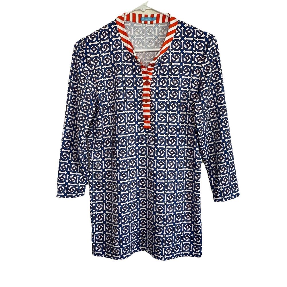 J. MCLAUGHLIN Small Orange Catalina Cloth 3/4 Sleeve Tunic Beachy Preppy Q20